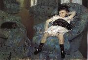 Mary Cassatt The little girl in the blue Sofa oil painting reproduction